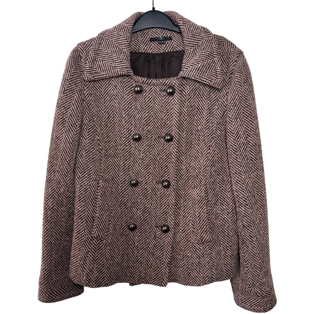 Vintage Teenflo Coat Women 10 Brown Pink Double Breasted Metal Button Wool Blend